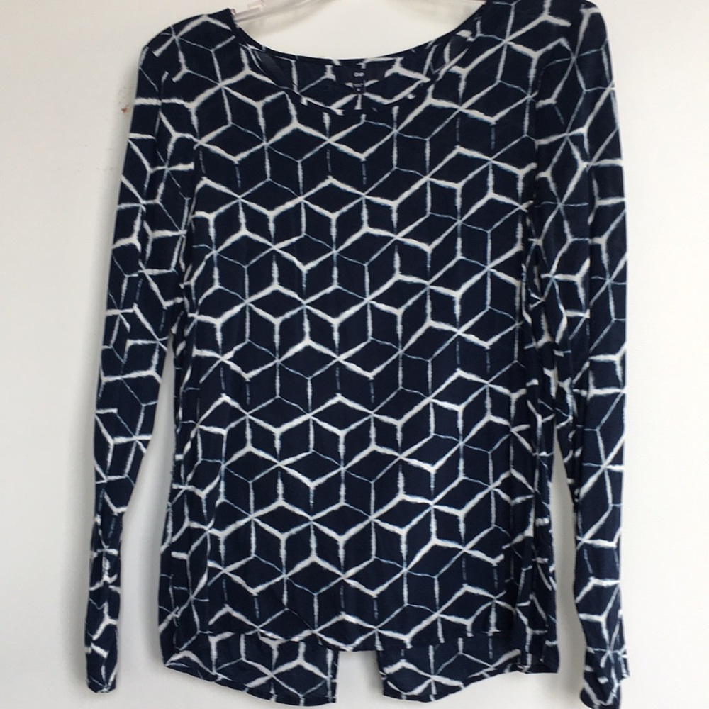 Navy Blue Geo-Print Blouse